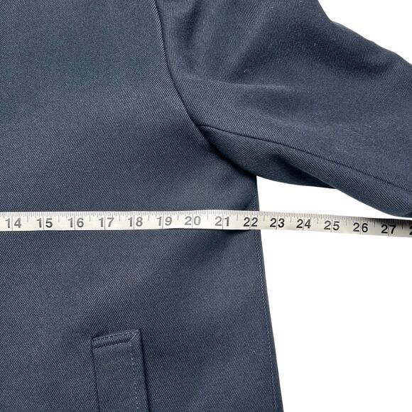 H&M | Men | Blue Heavy Twill Stand Up Collar Full Zip Mid Length Coat | Size 44R - Picture 6 of 14